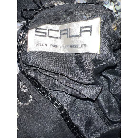 Vintage Scala silk black white beaded sequin short formal cocktail dress size PP - Picture 10 of 11